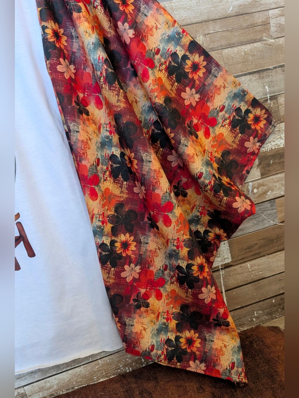 Jerry Garcia Graphic W Boho Floral Bat Winged Sleeves Top - Picture 10 of 15